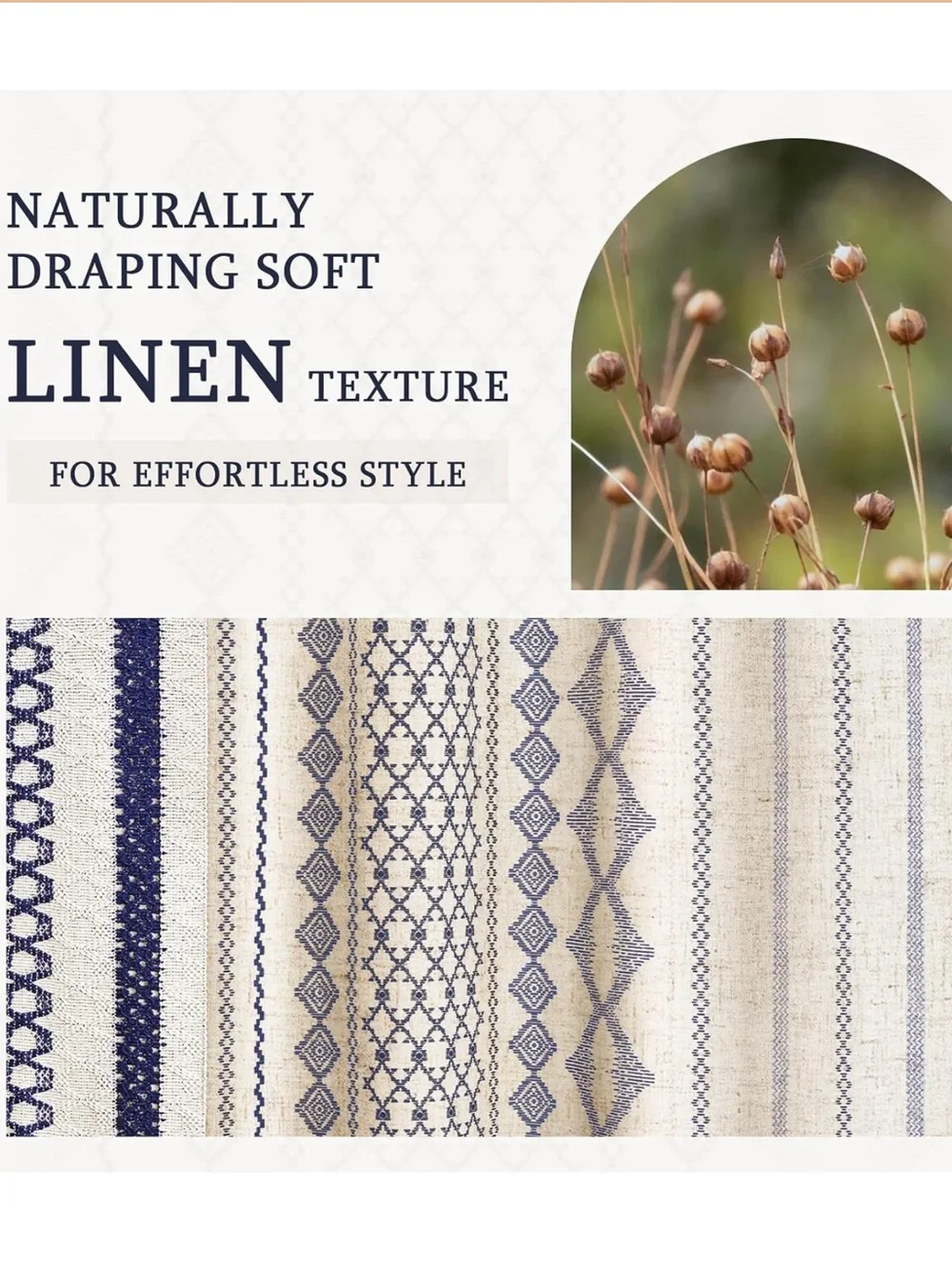 SHOER CURTAIN Boho Stripe Linen-Look Curtain Panel in Navy & Cream